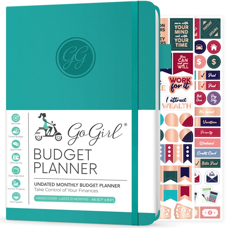 GoGirl Budget Planner â€“ Monthly Financial Planner Organizer Budget Book. Expense Tracker Notebook Journal to Control Money, A5 (Turquoise) - Image 1